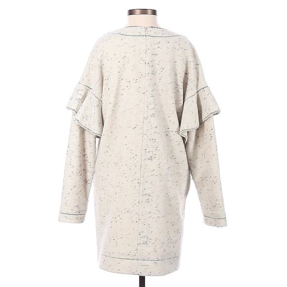 O’2nd Cream Gray Felted Wool Blend Speckled Ruffle Trim Sweater Mini Dress 1 S - Picture 2 of 11